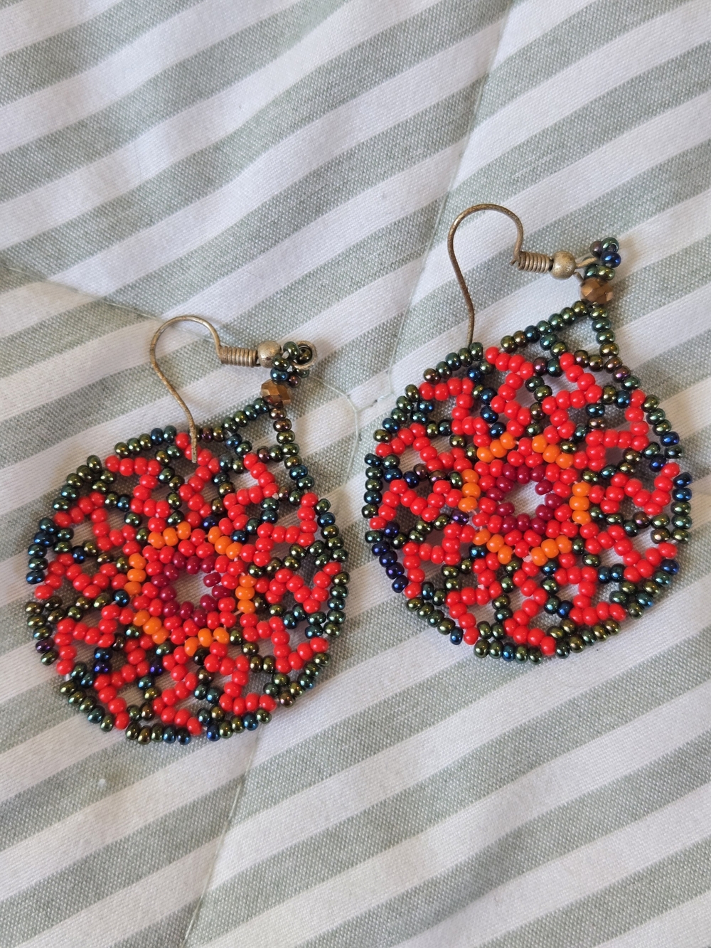 Handcrafted Red Beaded Dangle Earrings